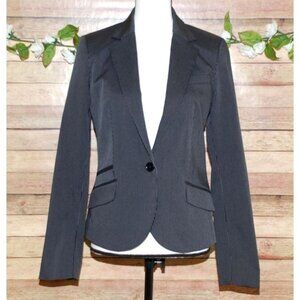 MNG By Mango Black Pinstriped Single Button Modern Blazer Jacket Size 6 Stretch